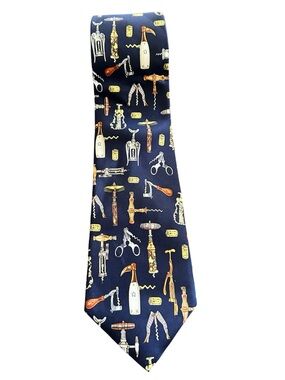Alynn neckwear corkscrew collection printed tie navy blue 100% silk